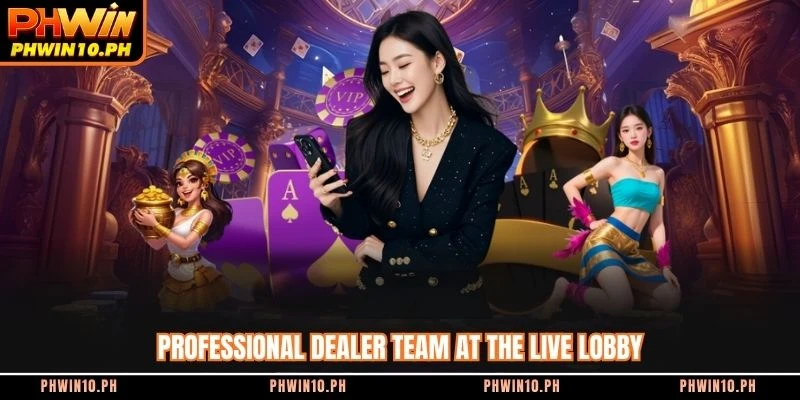 Professional dealer team at the live lobby